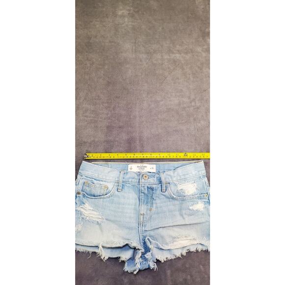 Y2K Abercrombie & Fitch Sz 2 W26 Ultra Low Rise Denim Cut Off Jean Shorts Blue - Picture 4 of 9
